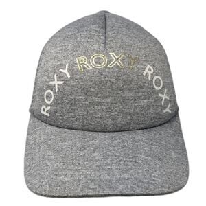 Roxy Trucker Hat Gray One Size Snapback Mesh Polyester Gold White Logo Text